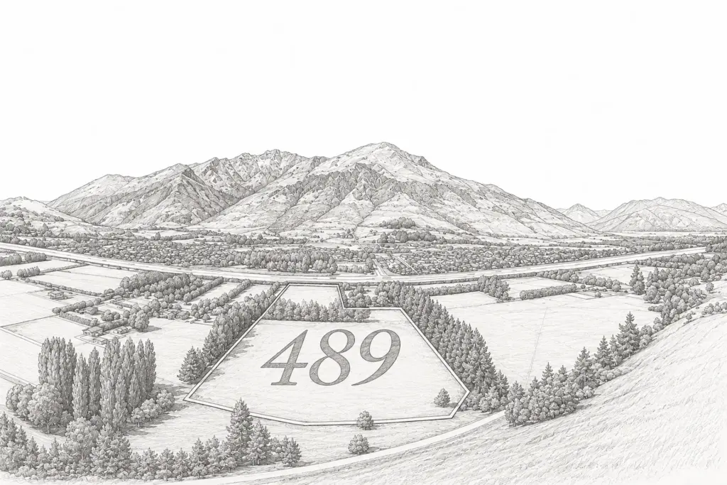 Illustrated view of the 489 Ladies Mile site and surrounding mountains