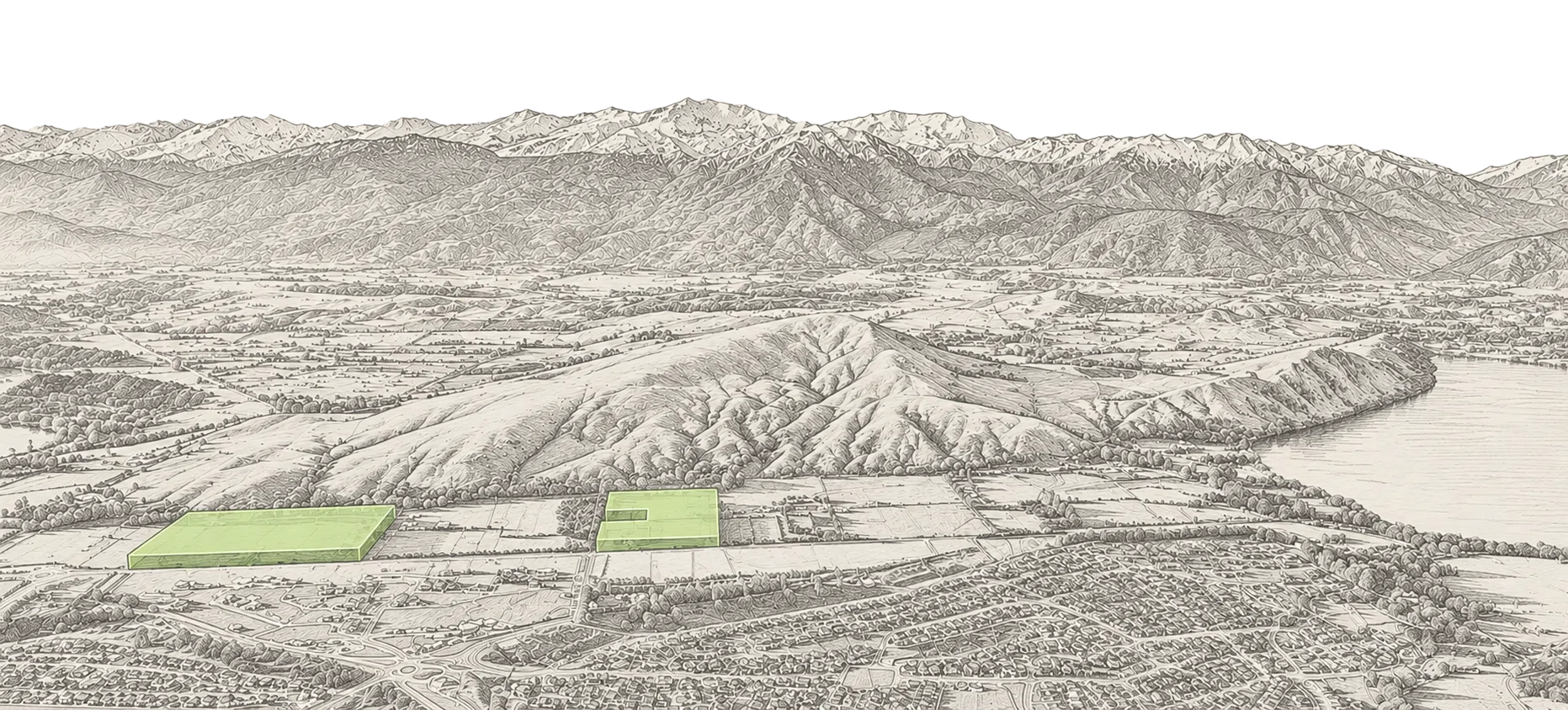 Illustrated overview showing Ladies Mile within the wider Queenstown landscape